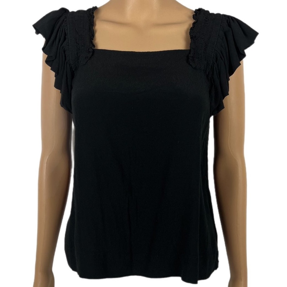 Anthropologie Maeve Top Black Square Neck Short Flutter Sleeve Women’s Size 2